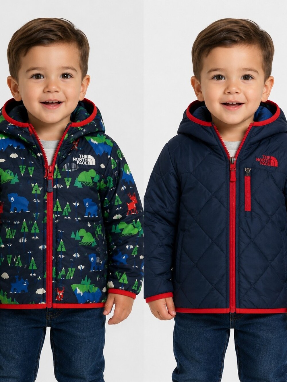 The North Face Boys 18 24 Months Reversible Jacket Trees Fox Deer Bear Hooded